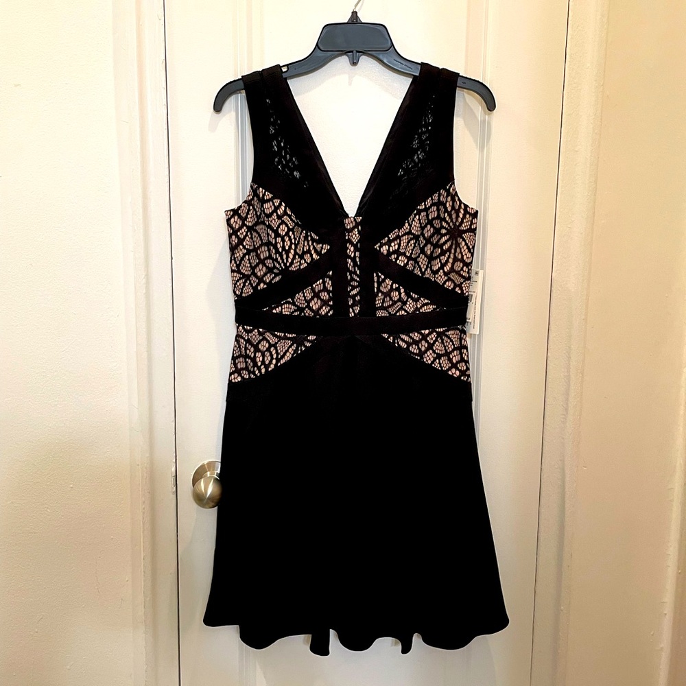 Aidan by Aidan Mattox Black Cocktail Evening Dress with Lace Detail Size 8 NWT